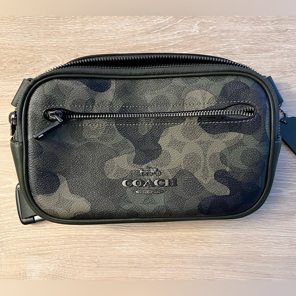 Coach Elias Signature Green Camouflage Belt/Sling Bag